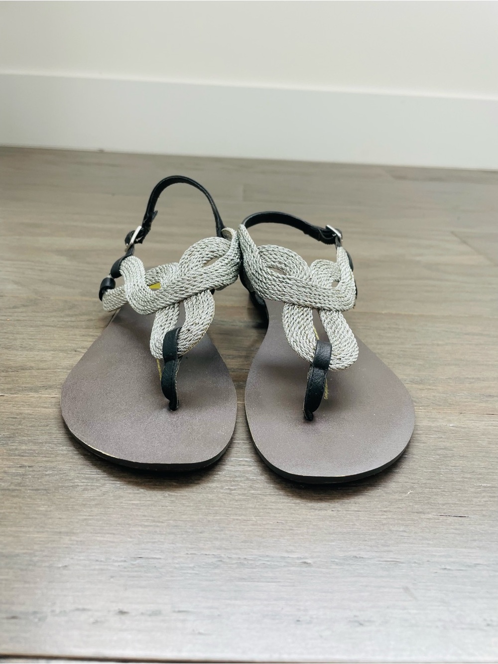 Dolce Vita Black and Silver metallic Braided Thong Sandals with Black Straps